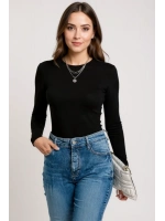 Kadın Siyah Uzun Kollu Fit Basic Crop Top Bluz