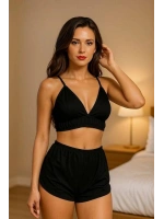 Kadın Siyah Yüksek Bel Şortlu Bralet Takım