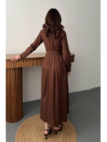 Kahverengi Düğmeli Poplin Elbise