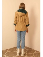 Kapüşonlu Beli Büzgülü Kadın Yağmurluk – Latte