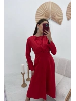 Kırmızı Saten Uzun Elbise