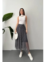 Kahverengi Ekose Desen Tül Etek