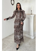 Leopar Pilise Detaylı Lastikli Elbise