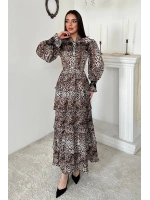 Leopar Pilise Detaylı Lastikli Elbise
