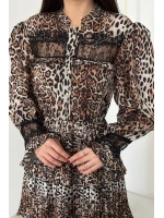 Leopar Pilise Detaylı Lastikli Elbise