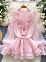 Lia Şifon Gül Detay Elbise Pembe 9005