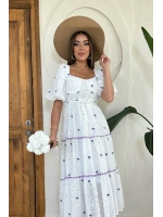 Lila Dantel Detaylı Brode Elbise