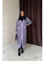 Lila Düğmeli Triko Hırka