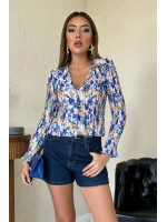 Lila Piliseli Çiçek Desen Gömlek