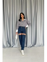 Siyah Askılı İki Parça Jeans Pantolon