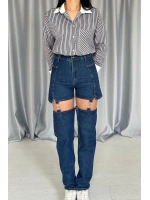 Siyah Askılı İki Parça Jeans Pantolon