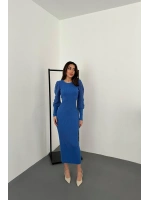 Mavi Kolları Örgülü Triko Elbise