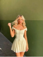 Morliva Çizgili Corset Elbise Sarı