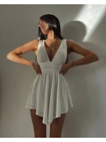 Şortlu Rahat Kumaş Mini Elbisesi Beyaz 4095