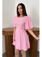 Pembe Arkadan Bağlamalı Keten Elbise - Pembe