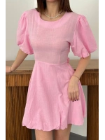 Pembe Arkadan Bağlamalı Keten Elbise - Pembe