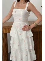 Sarı Çiçek Desenli Kat Kat Arkası Bağlamalı Elbise - Sarı Çiçek Desenli