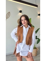 Püskül Detaylı Modern Yelek – Güçlü ve Özgür Stil-Taba - Taba