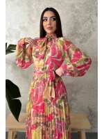 Sarı Desenli Pilisoley Elbise - Sarı