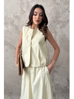 Olive Poplin Yelek Etek Takım