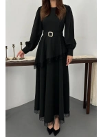Mürdüm Asimetrik Dantelli Elbise