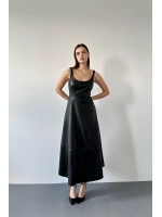 Bordo Askılı Deri Elbise