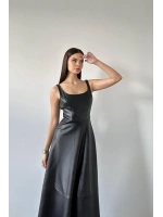 Bordo Askılı Deri Elbise