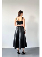 Bordo Askılı Deri Elbise