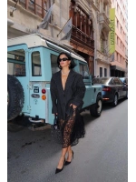 Gri Çizgili Oversize Ceket
