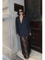Gri Çizgili Oversize Ceket