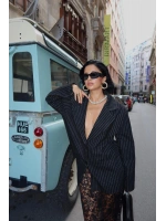 Gri Çizgili Oversize Ceket