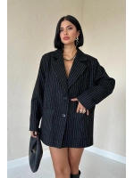 Gri Çizgili Oversize Ceket