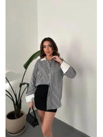 Siyah Çizgili Poplin Uzun Kol Gömlek
