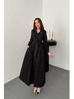 Lacivert Düğmeli Poplin Elbise - Lacivert