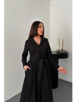 Lacivert Düğmeli Poplin Elbise - Lacivert