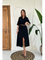 Beyaz Keten Kısa Kollu Elbise