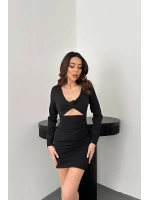 Siyah Önü Boğumlu Elbise