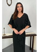 Bej Üstü İncili Pelerinli Elbise