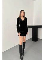 Siyah Yaka Ve Kol Dantelli Mini Elbise