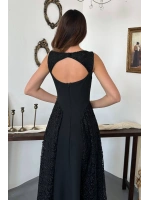 Ekru Yan Eteği Dantelli Elbise