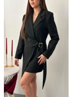Siyah Yandan Tokalı Ceket Elbise