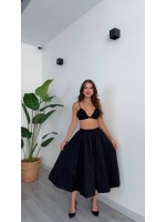 Siyah Yüksek Bel Midi Etek - Siyah