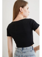 V Yaka Basıc Crop - Siyah