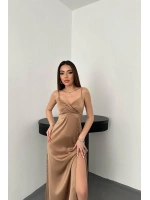 Vizon Askılı Saten Elbise