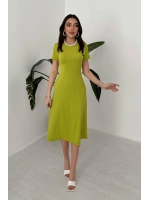 Yeşil Basic Fitilli Midi Elbise