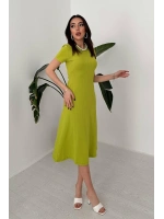 Yeşil Basic Fitilli Midi Elbise