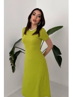 Yeşil Basic Fitilli Midi Elbise