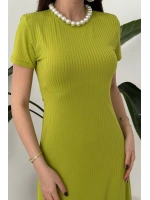 Yeşil Basic Fitilli Midi Elbise