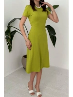 Yeşil Basic Fitilli Midi Elbise