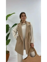 Zarif Camel Bej Kruvaze Yelek – Soft Tonlarda Premium Stil - Camel
